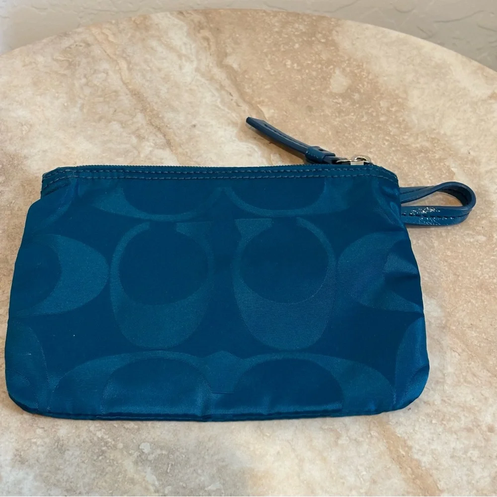 Coach Blue signature nylon logo cosmetic pouch